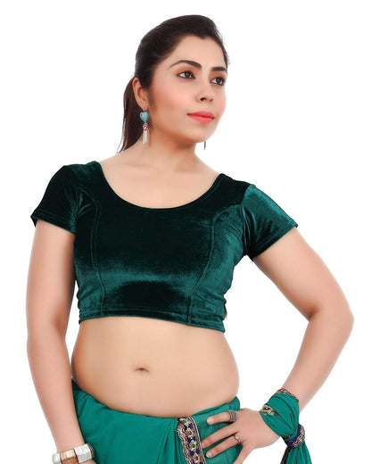 Stylesindia Women's Velvet Stretchable Sari Blouse XL (for Bust Size 32-36 Inches) (Green)