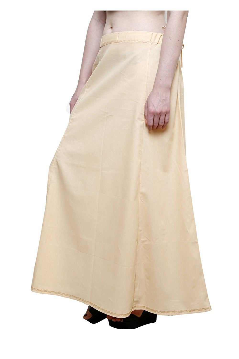 Stylesindia Women's Cotton Readymade Indian Inskirt Saree petticoats Underskirt - Free Size-LigheBeige