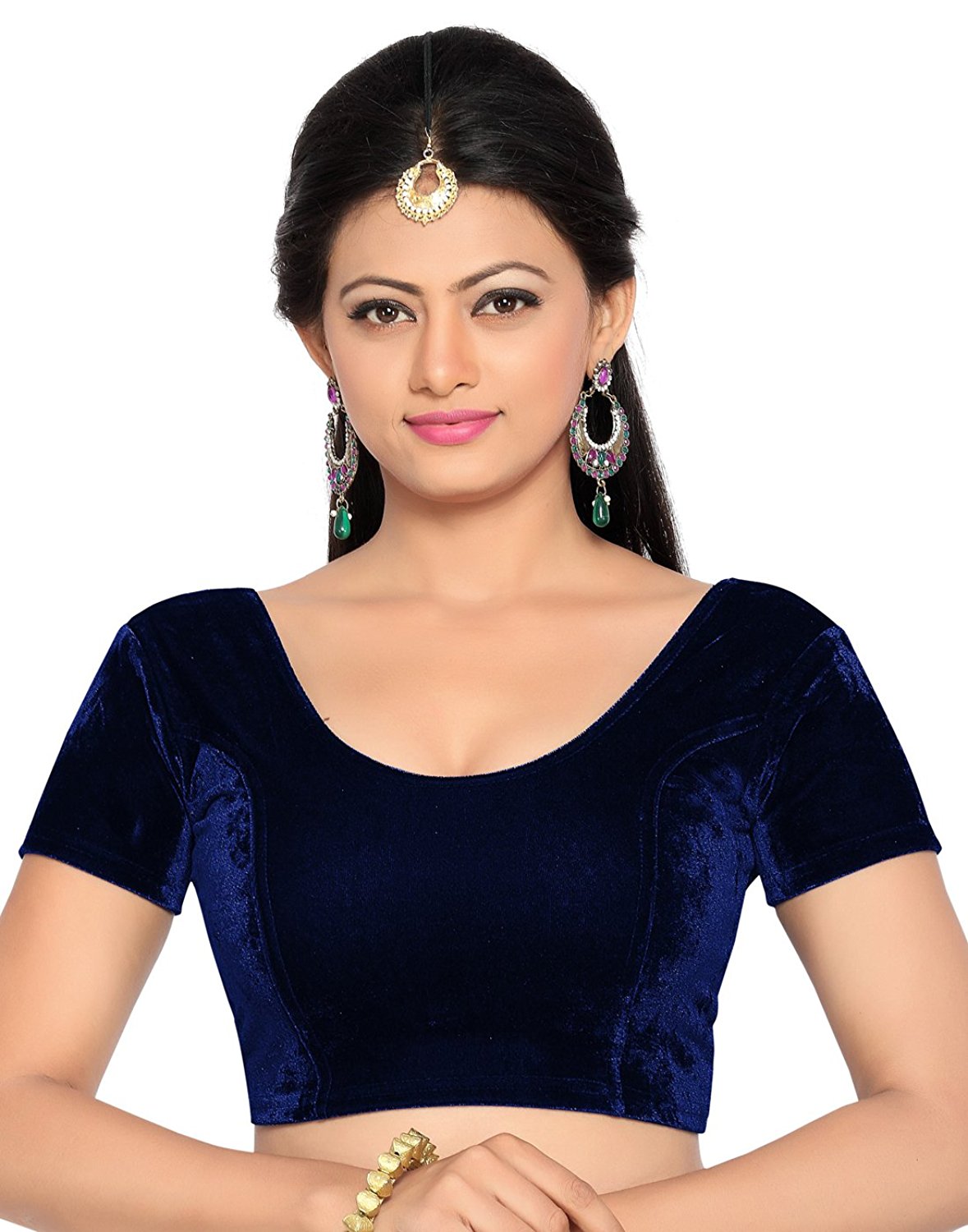 Stylesindia Women's Velvet Stretchable Sari Blouse XXL (for Bust Size 34-38 Inches)-Navy