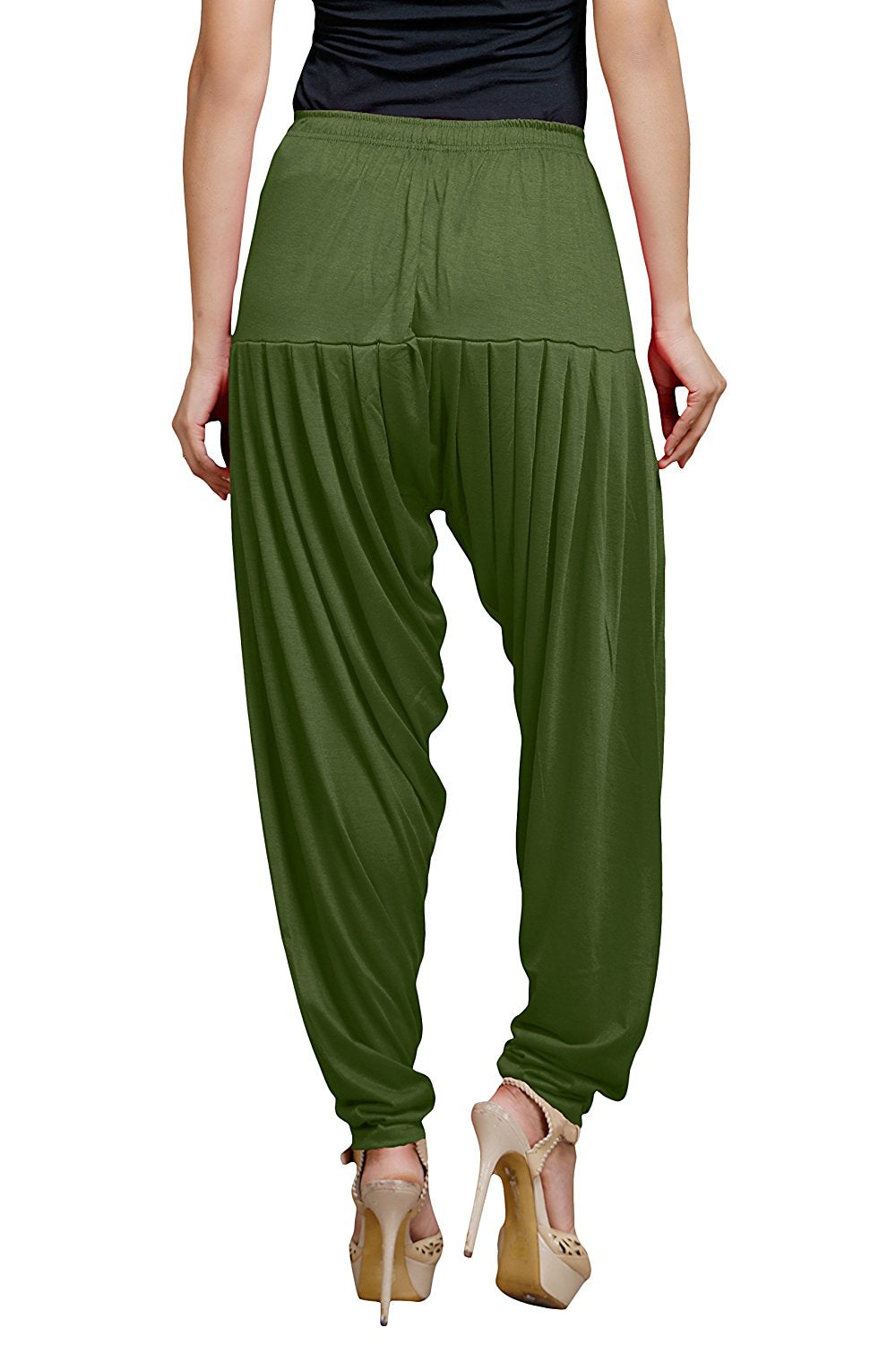 Stylesindia Women's Cotton Lycra Patiala Pant for Workout Yoga Pant (Cotton Lycra, Olive Green)