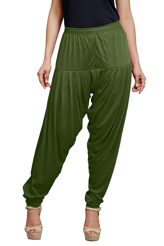 Stylesindia Women's Cotton Lycra Patiala Pant for Workout Yoga Pant (Cotton Lycra, Olive Green)