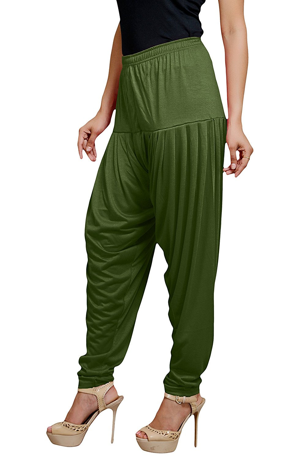 Stylesindia Women's Cotton Lycra Patiala Pant for Workout Yoga Pant (Cotton Lycra, Olive Green)