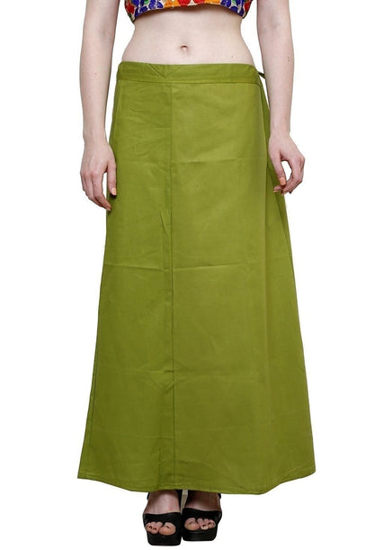 Stylesindia Women's Cotton Readymade Indian Inskirt Saree Petticoats Underskirt - Free Size-Olive