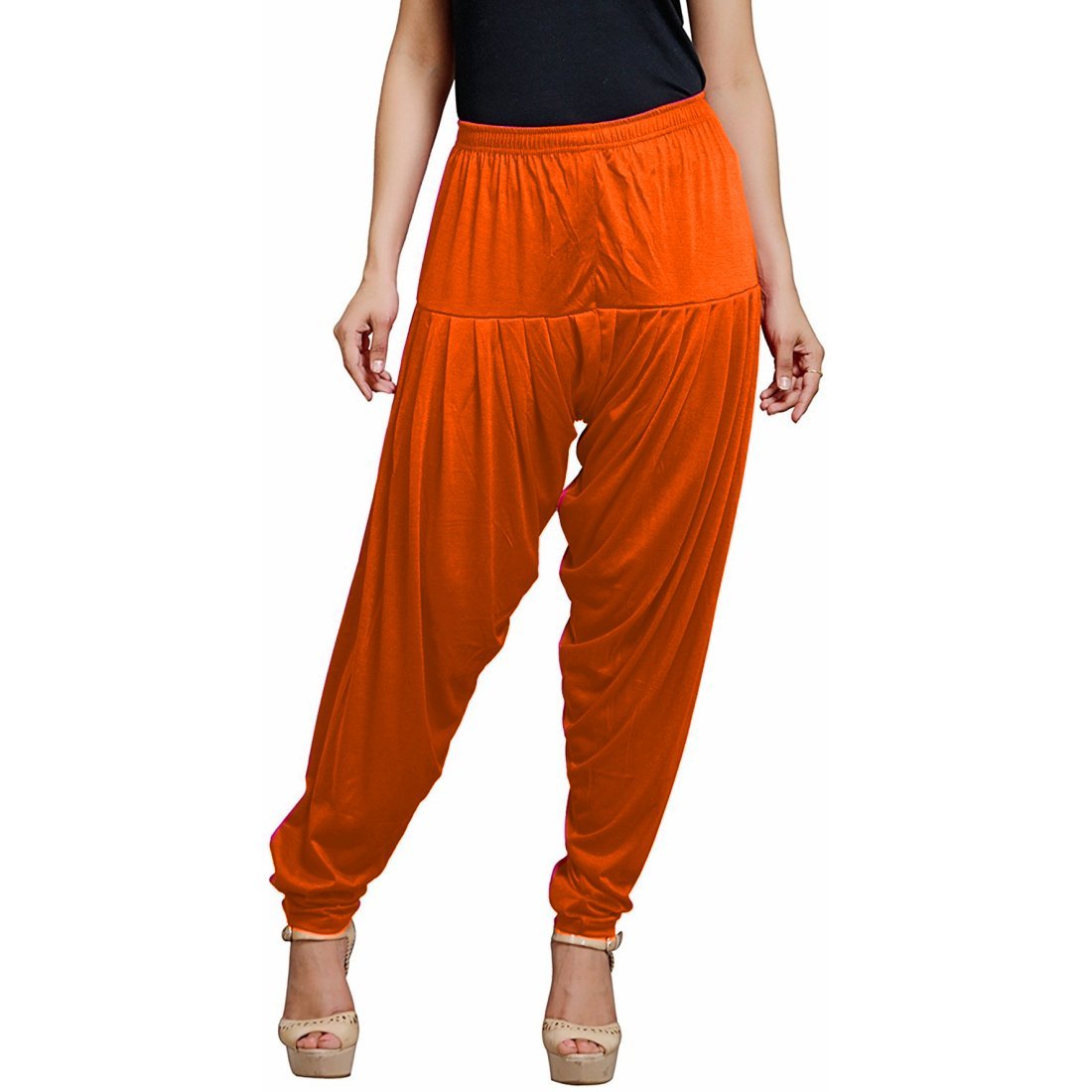 Stylesindia Women's Cotton Lycra Pattiala Pant (Orange)