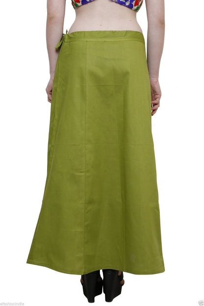 Stylesindia Women's Cotton Readymade Indian Inskirt Saree Petticoats Underskirt - Free Size-Olive