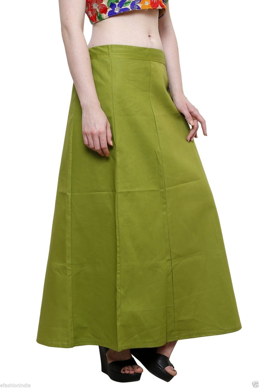 Stylesindia Women's Cotton Readymade Indian Inskirt Saree Petticoats Underskirt - Free Size-Olive