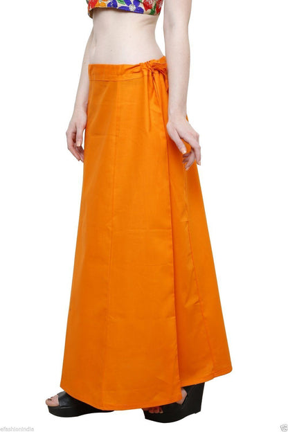 Stylesindia Women's Cotton Readymade Indian Inskirt Saree Petticoats Underskirt - Free Size-Orange