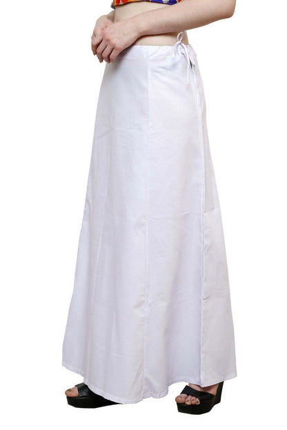 Stylesindia Women's Cotton Readymade Indian Inskirt Saree Petticoats Underskirt - Free Size-White