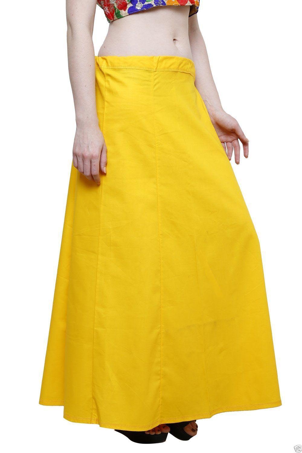 Stylesindia Women's Cotton Readymade Indian Inskirt Saree petticoats Underskirt - Free Size-Golden Yellow