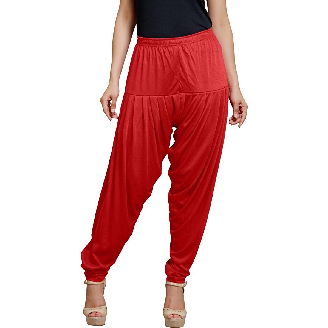 Stylesindia Women's Cotton Lycra Pattiala Pant (Red)