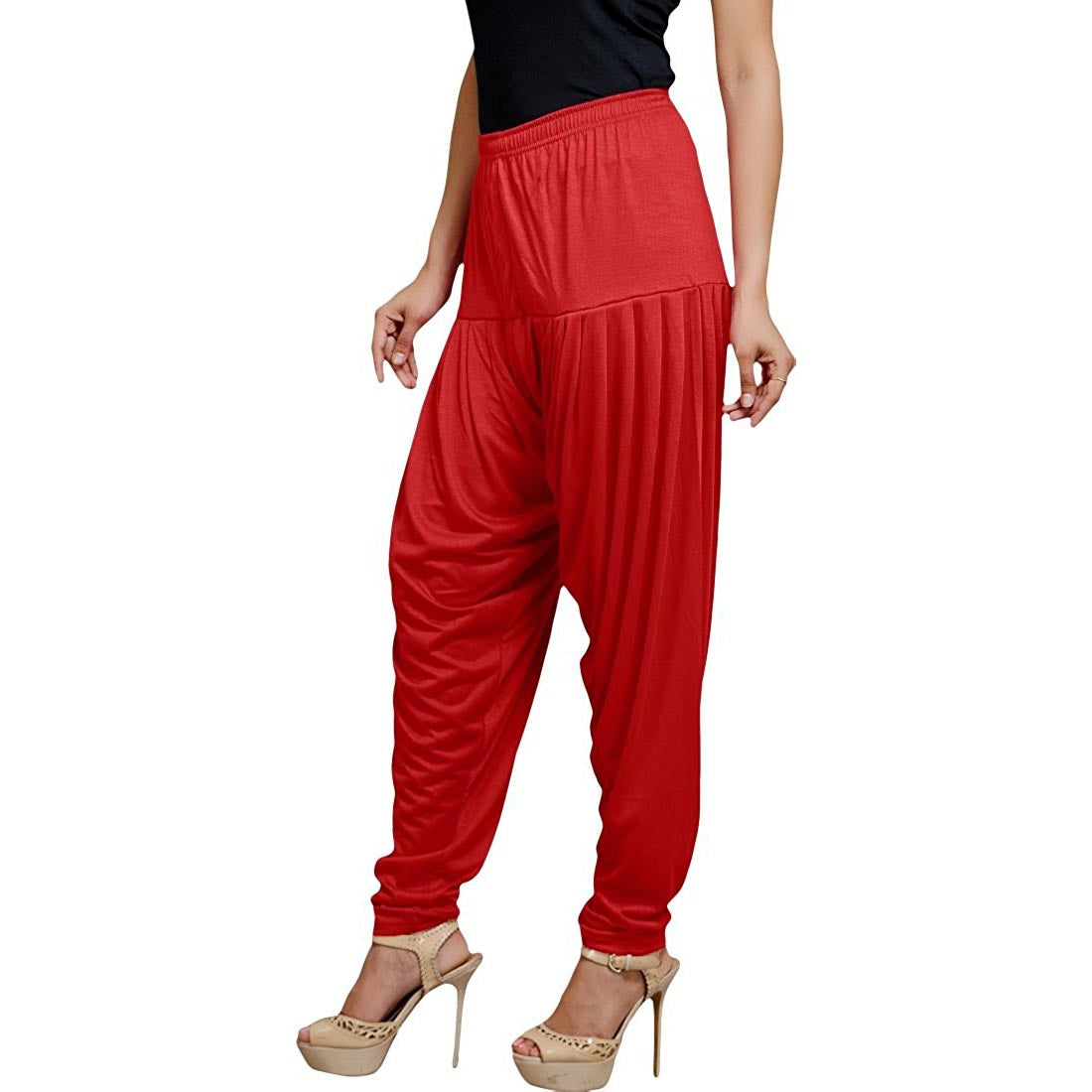 Stylesindia Women's Cotton Lycra Pattiala Pant (Red)