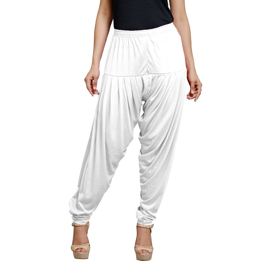 Stylesindia Women's Cotton Lycra Pattiala Pant (White)