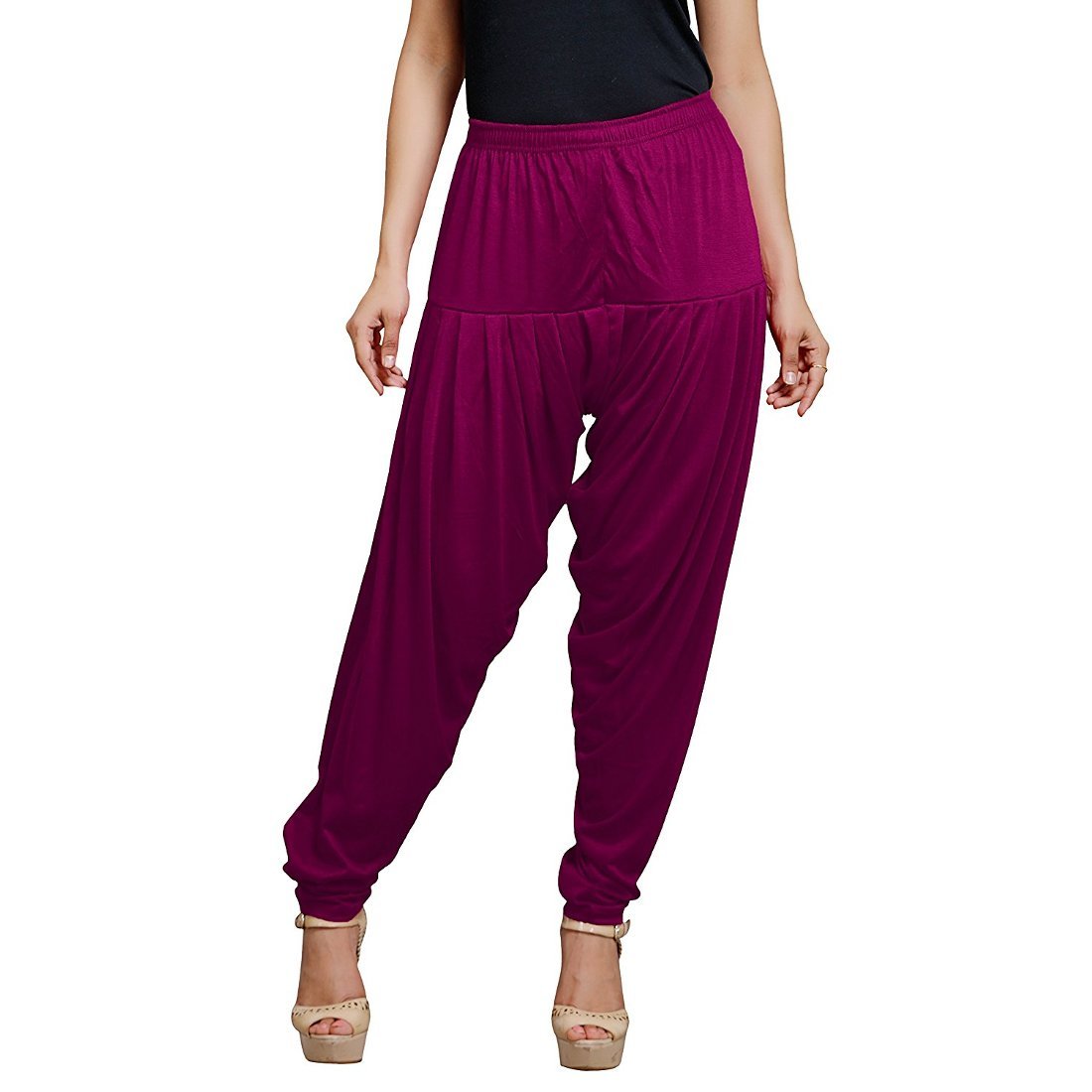 Stylesindia Women's Cotton Lycra Patiala Pant for Workout Yoga Pant (Cotton Lycra, Wine)