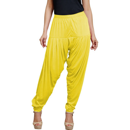 Stylesindia Women's Cotton Lycra Pattiala Pant (Yellow)