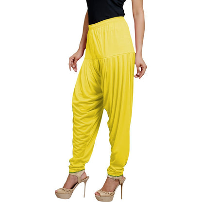 Stylesindia Women's Cotton Lycra Pattiala Pant (Yellow)