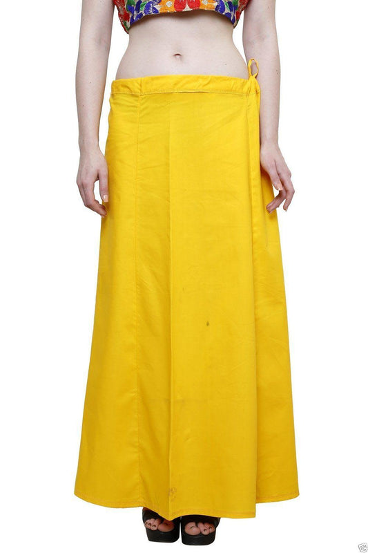 Stylesindia Women's Cotton Readymade Indian Inskirt Saree Petticoats Underskirt - Free Size-Golden Yellow